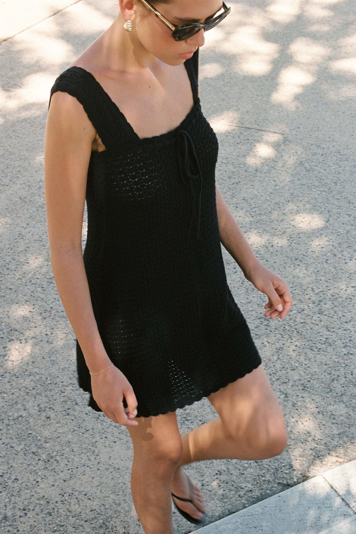 Pointelle Scalloped Strap Mini Dress