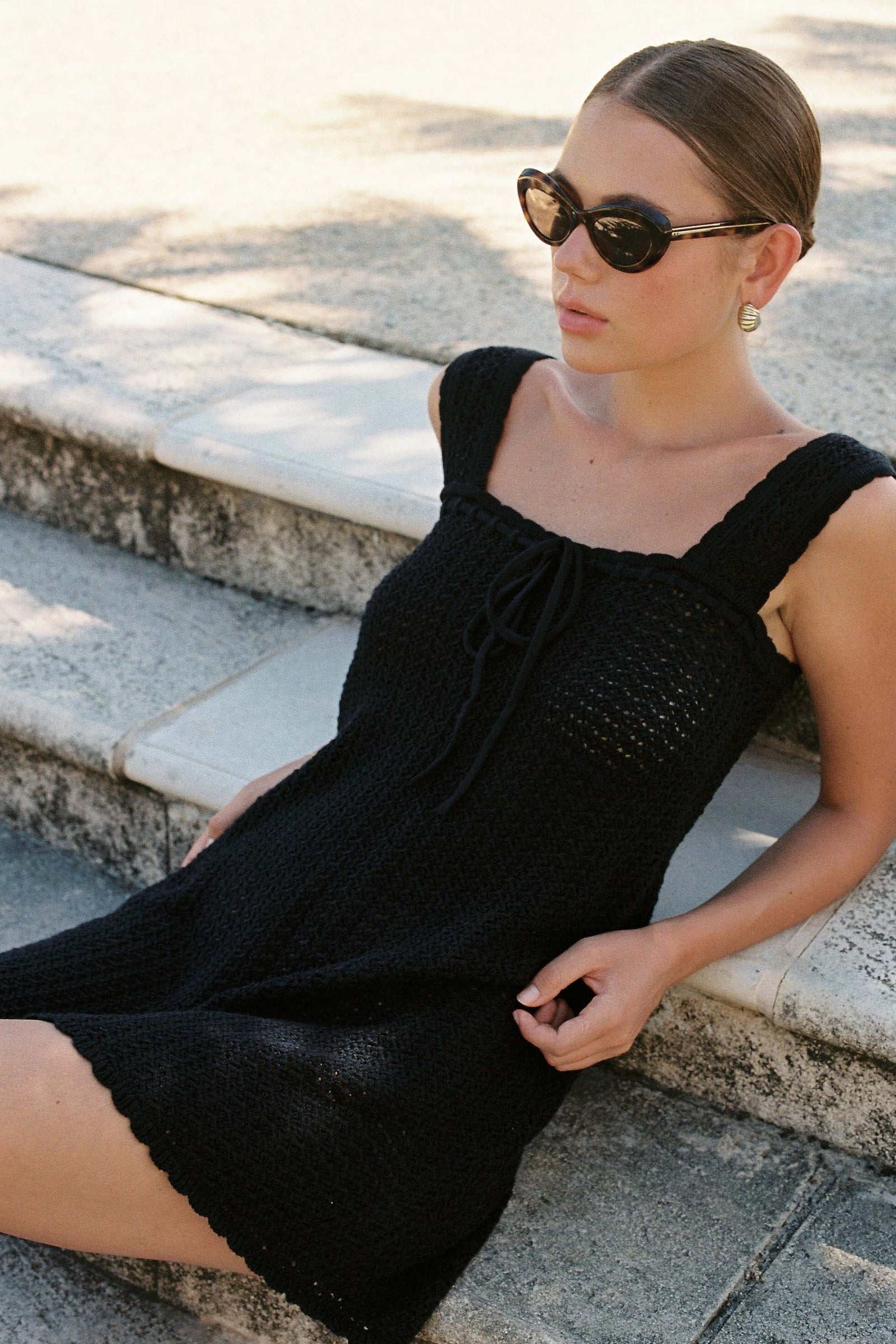 Pointelle Scalloped Strap Mini Dress