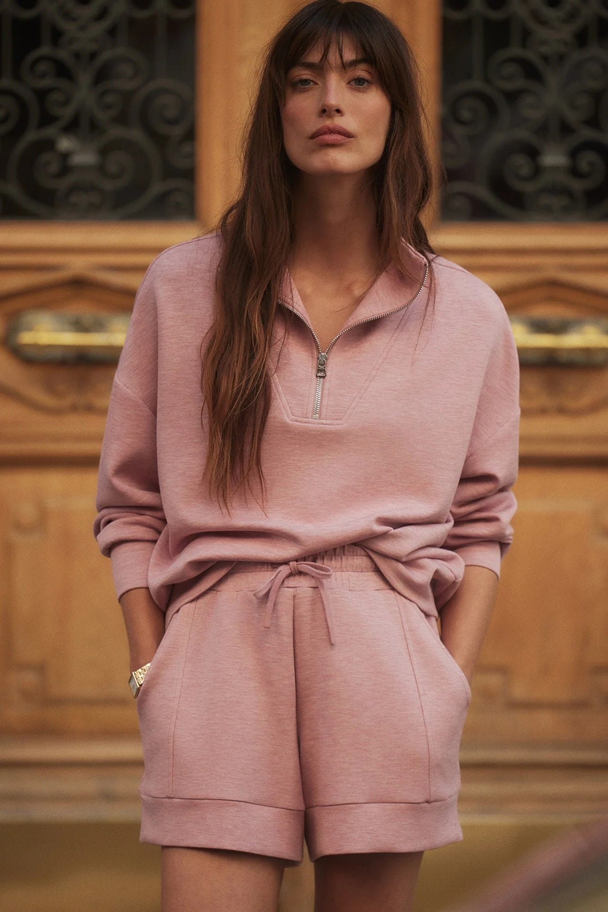 Hawley Half-Zip Sweat | Rose Marl