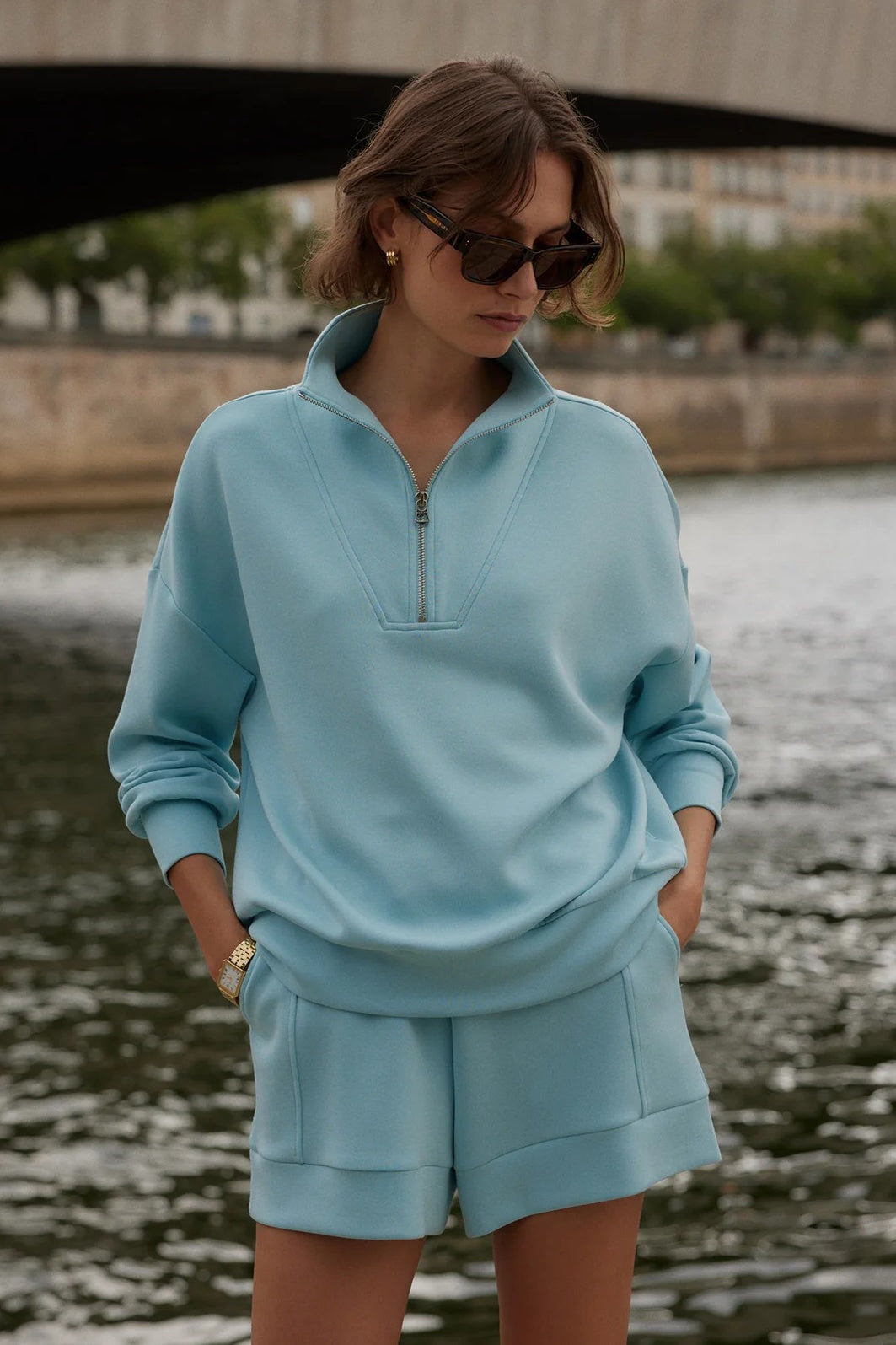 Hawley Half-Zip Sweat | Porcelain Blue