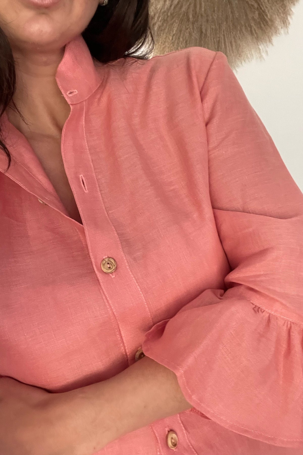 Marcia Frilled Shirt | Coral - FINAL SALE