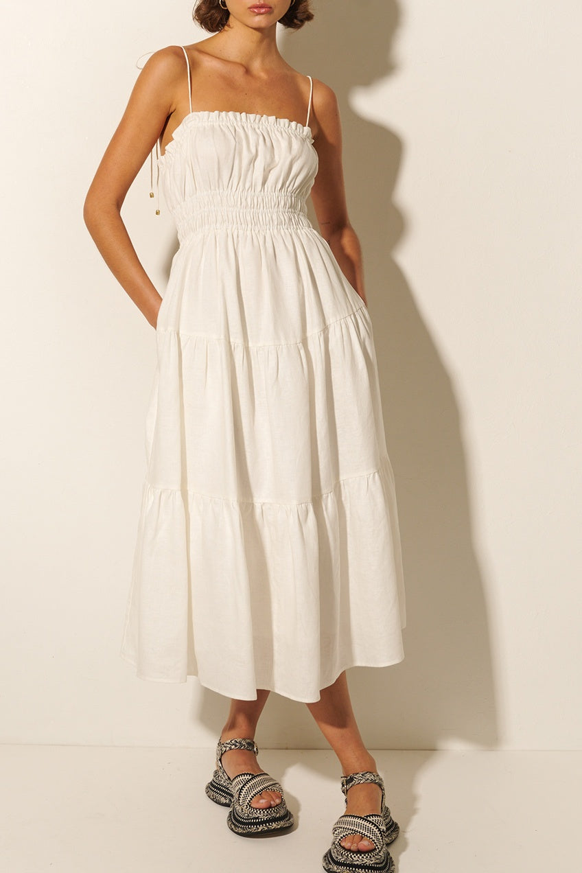 Corine Linen Midi Dress | White
