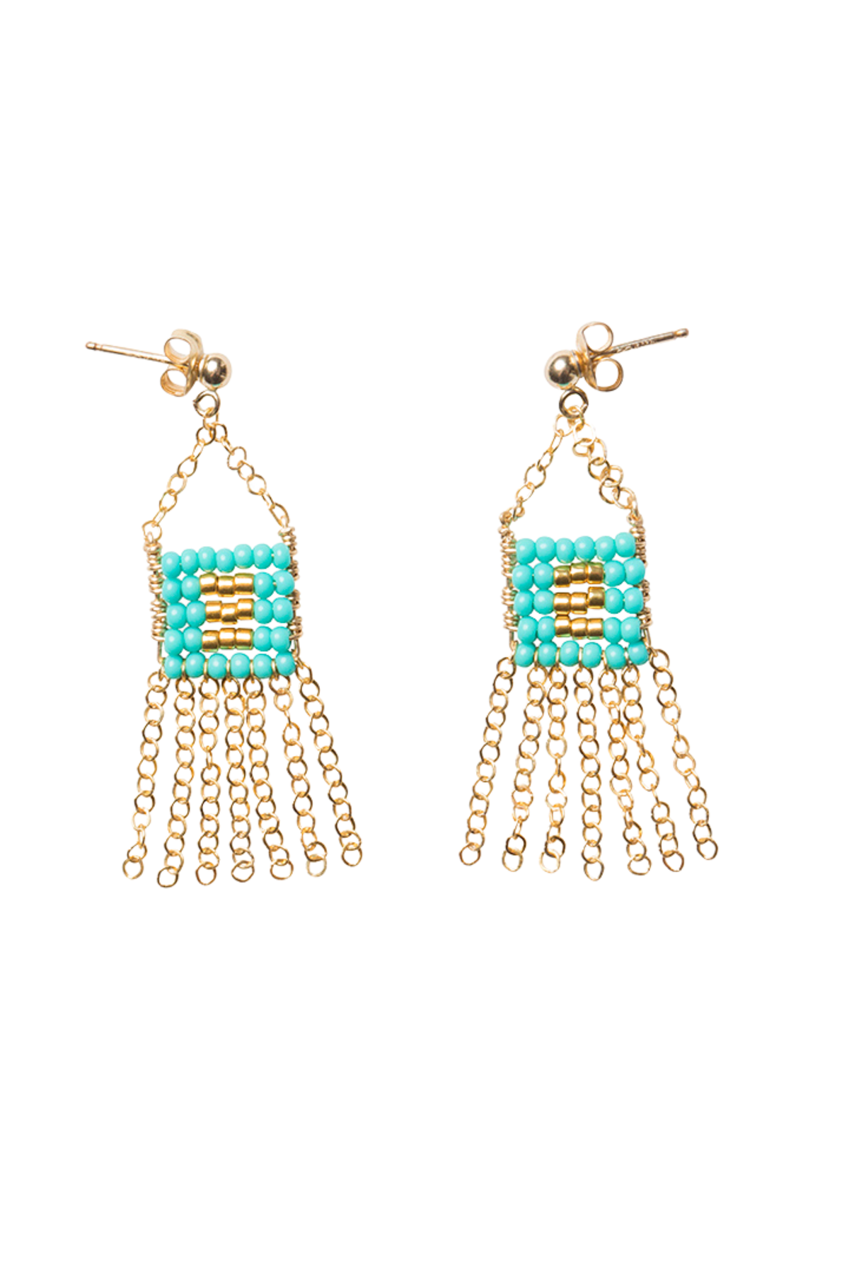 Pendant Chain Tassel Earrings - Turquoise