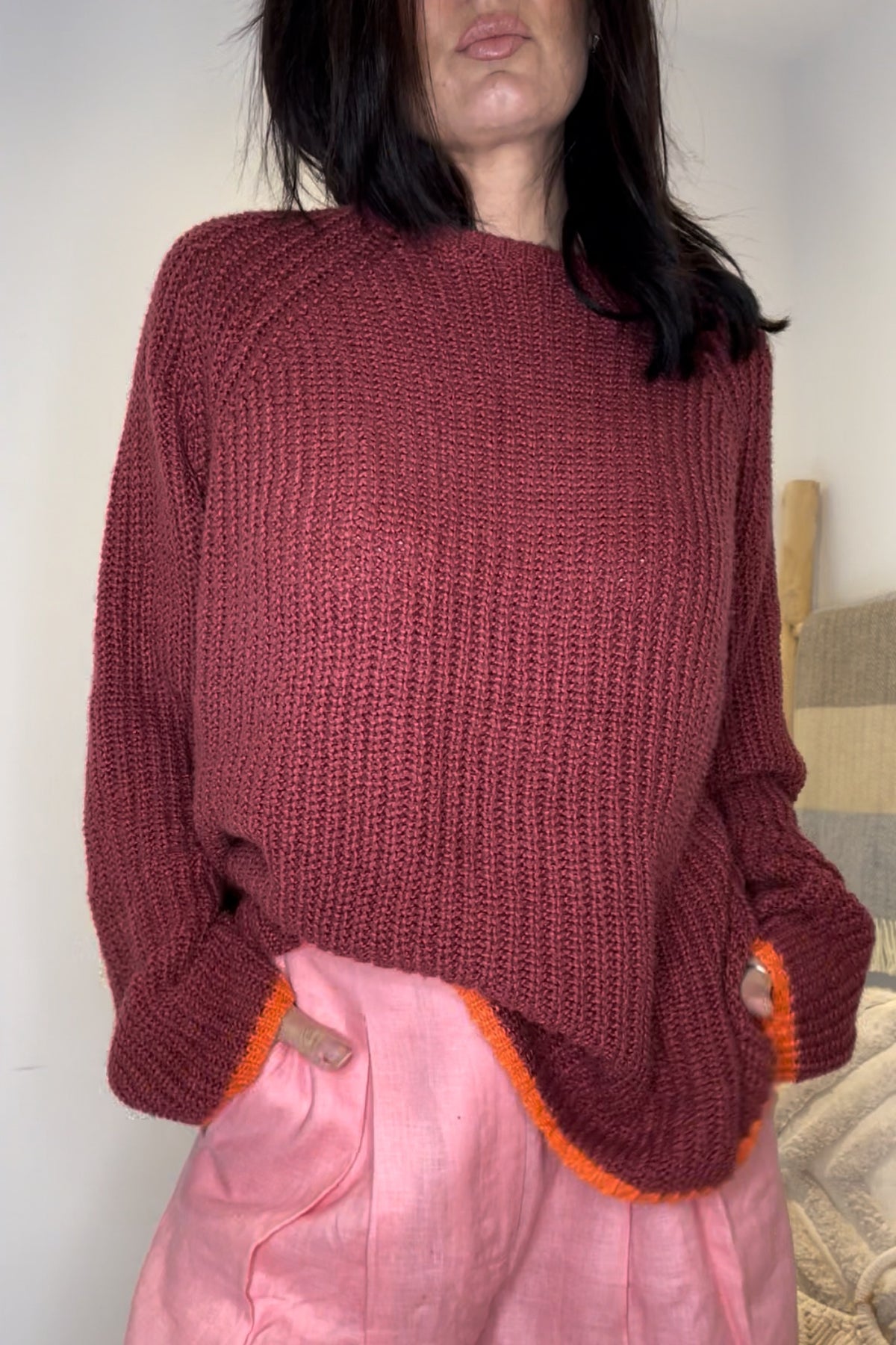 PLUM CONTRAST RIB KNIT JUMPER - FINAL SALE