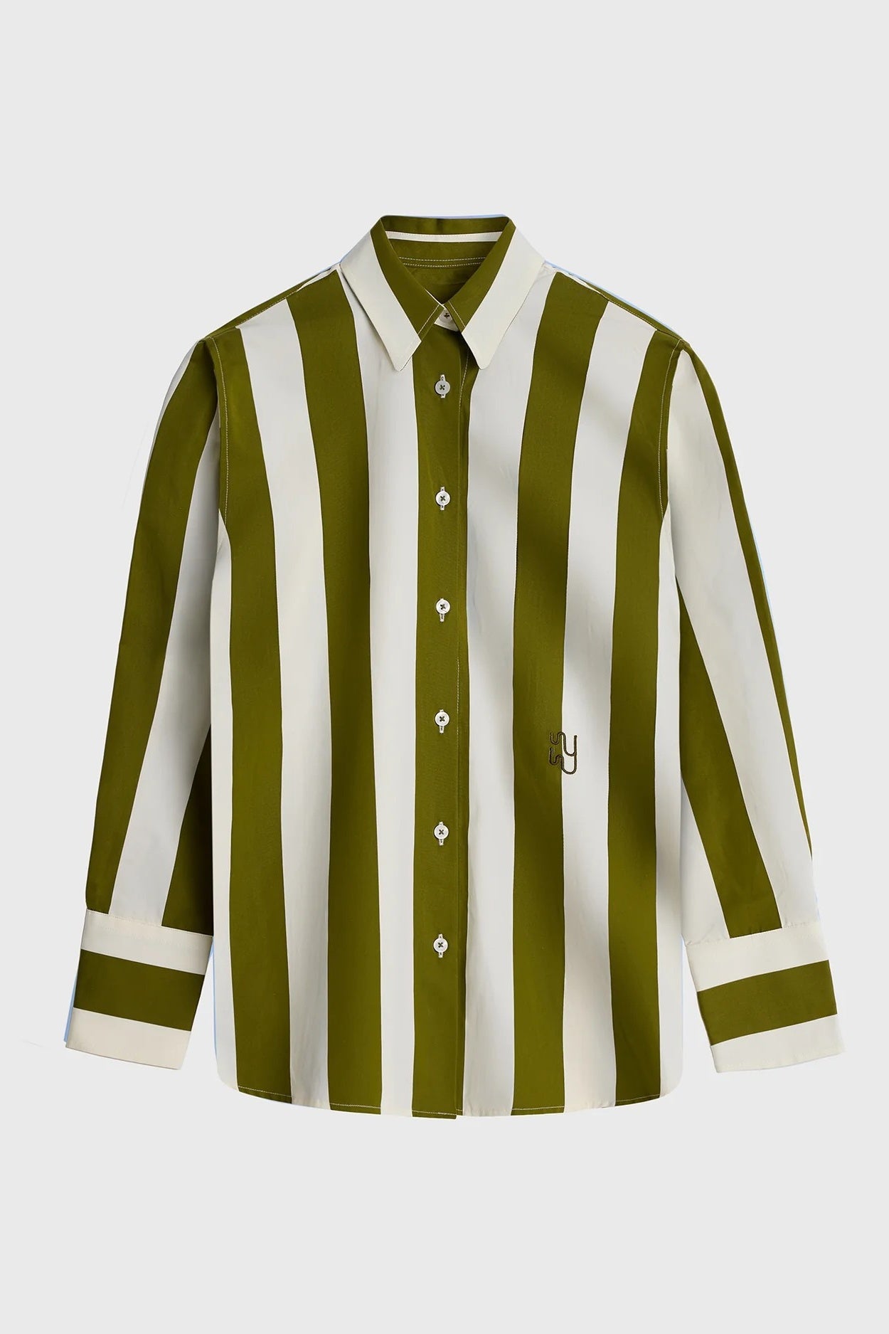 PUGLIA Shirt | Wide Bespoke Olive Green Striped Shirt