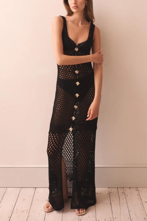 Mara Crochet Knitted Dress | Black