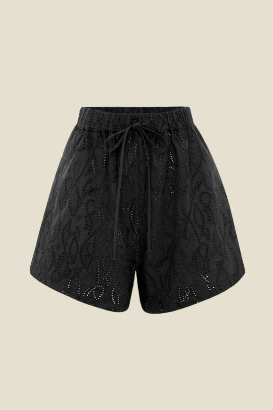 ABBEY SHORTS | FIN BLACK BRODERIE ANGLAISE