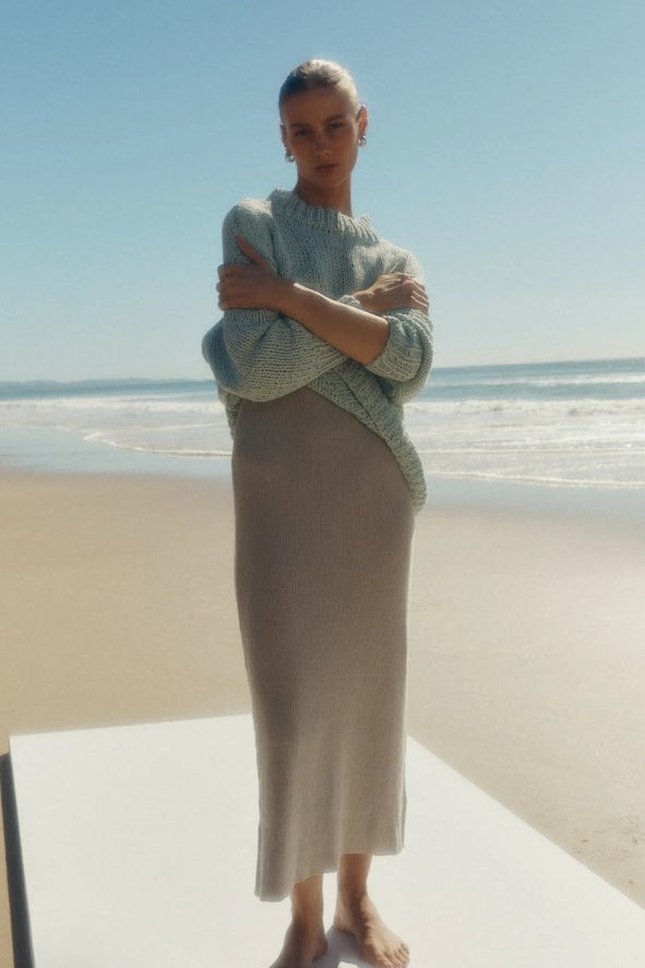 SEAGLASS LINEN COTTON BLEND HAND KNIT JUMPER - FINAL SALE