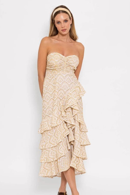 FLAVIE DRESS Eyelet Gold | FINAL SALE