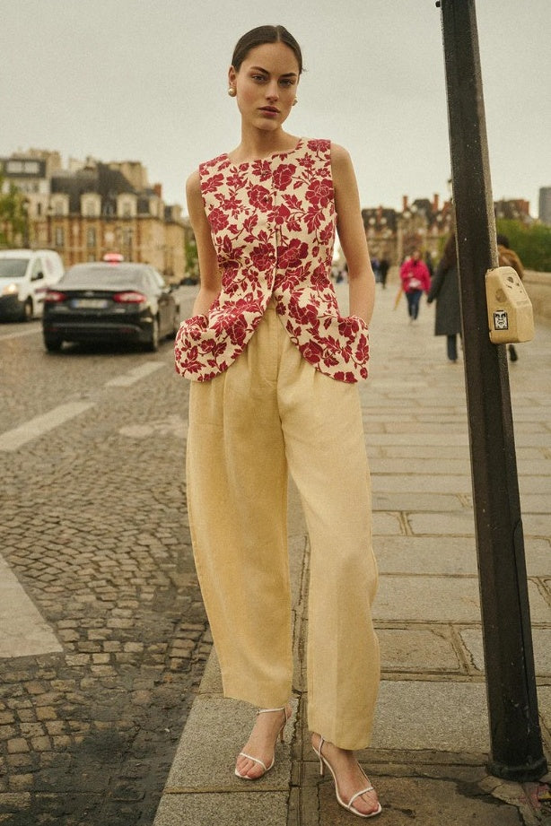 ROMEO VEST WAISTCOAT | DEEP RED/OAT - FINAL SALE