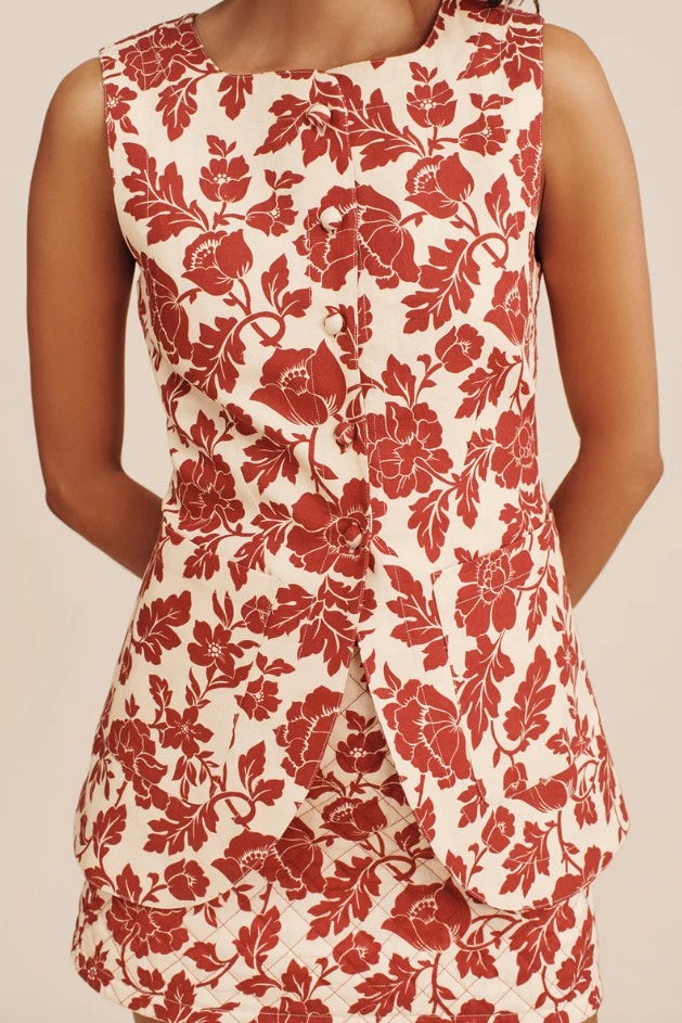 ROMEO VEST WAISTCOAT | DEEP RED/OAT - FINAL SALE