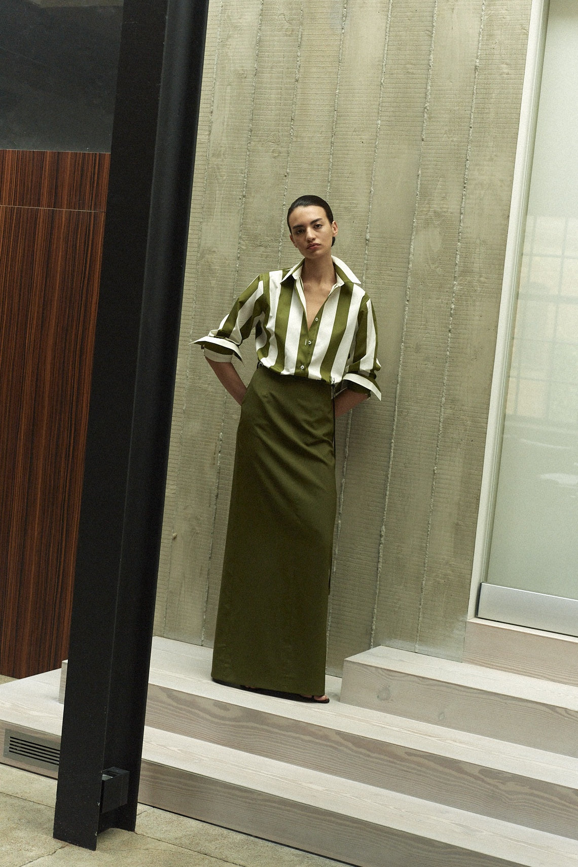 PUGLIA Shirt | Wide Bespoke Olive Green Striped Shirt