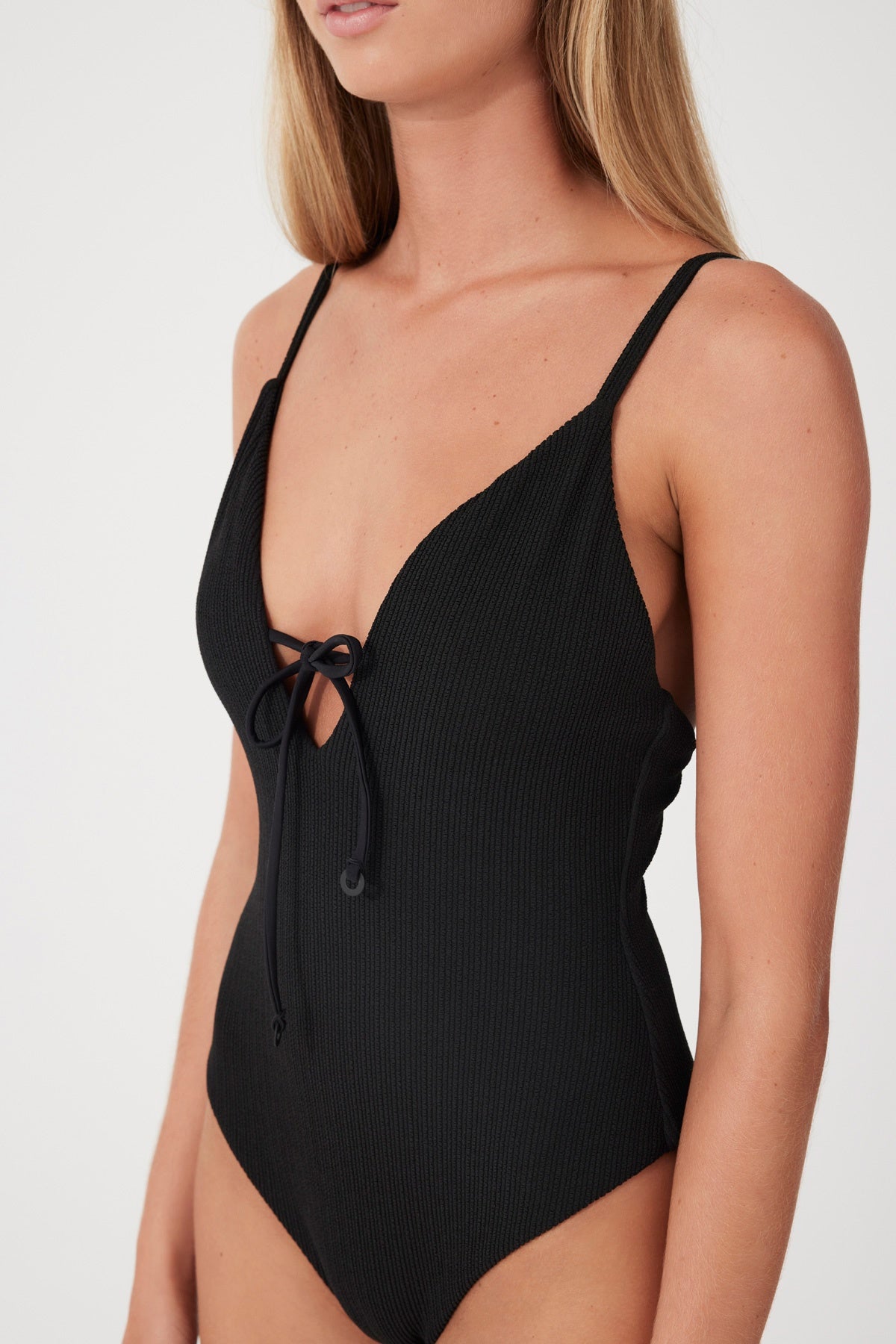BLACK TEXTURED ONE PIECE SWIMSUIT | FINAL SALE