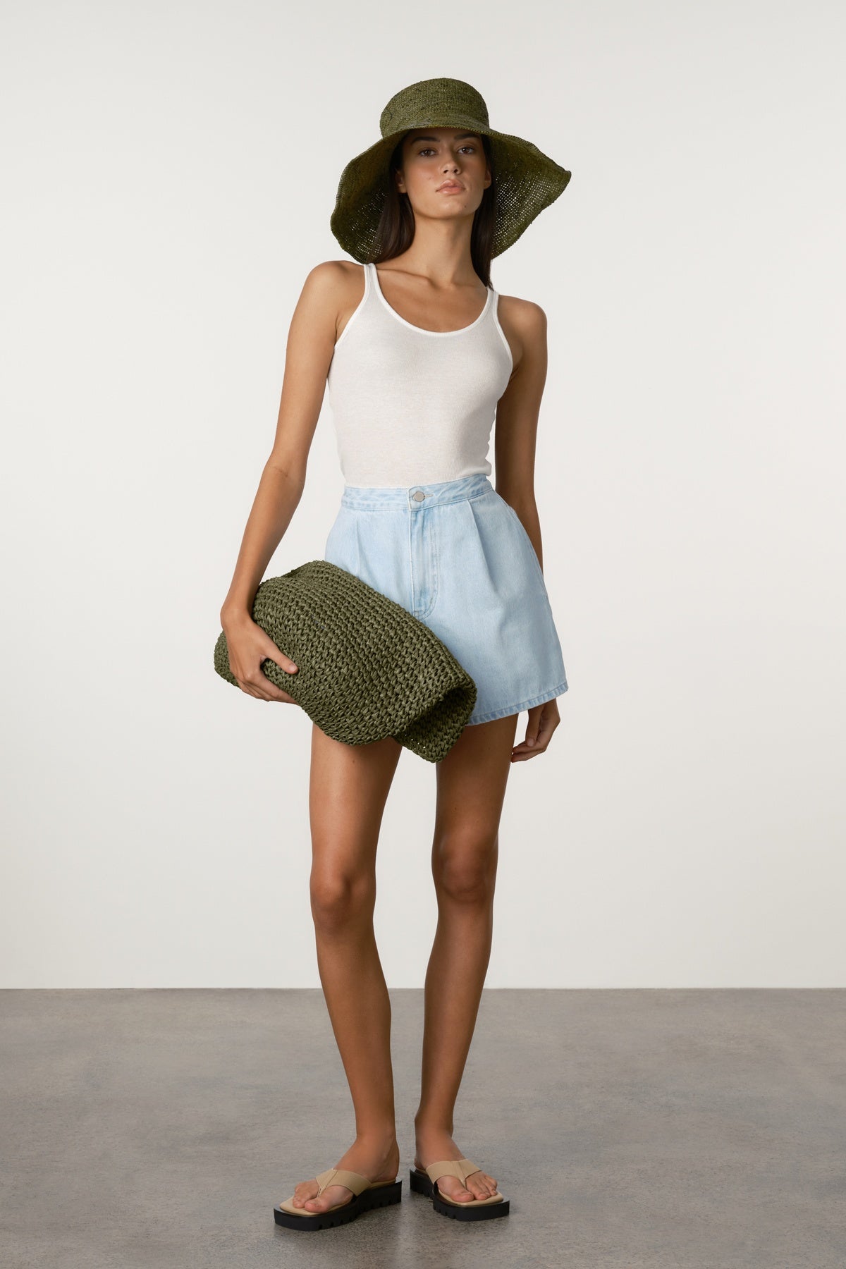 Round Straw Bag | Olive