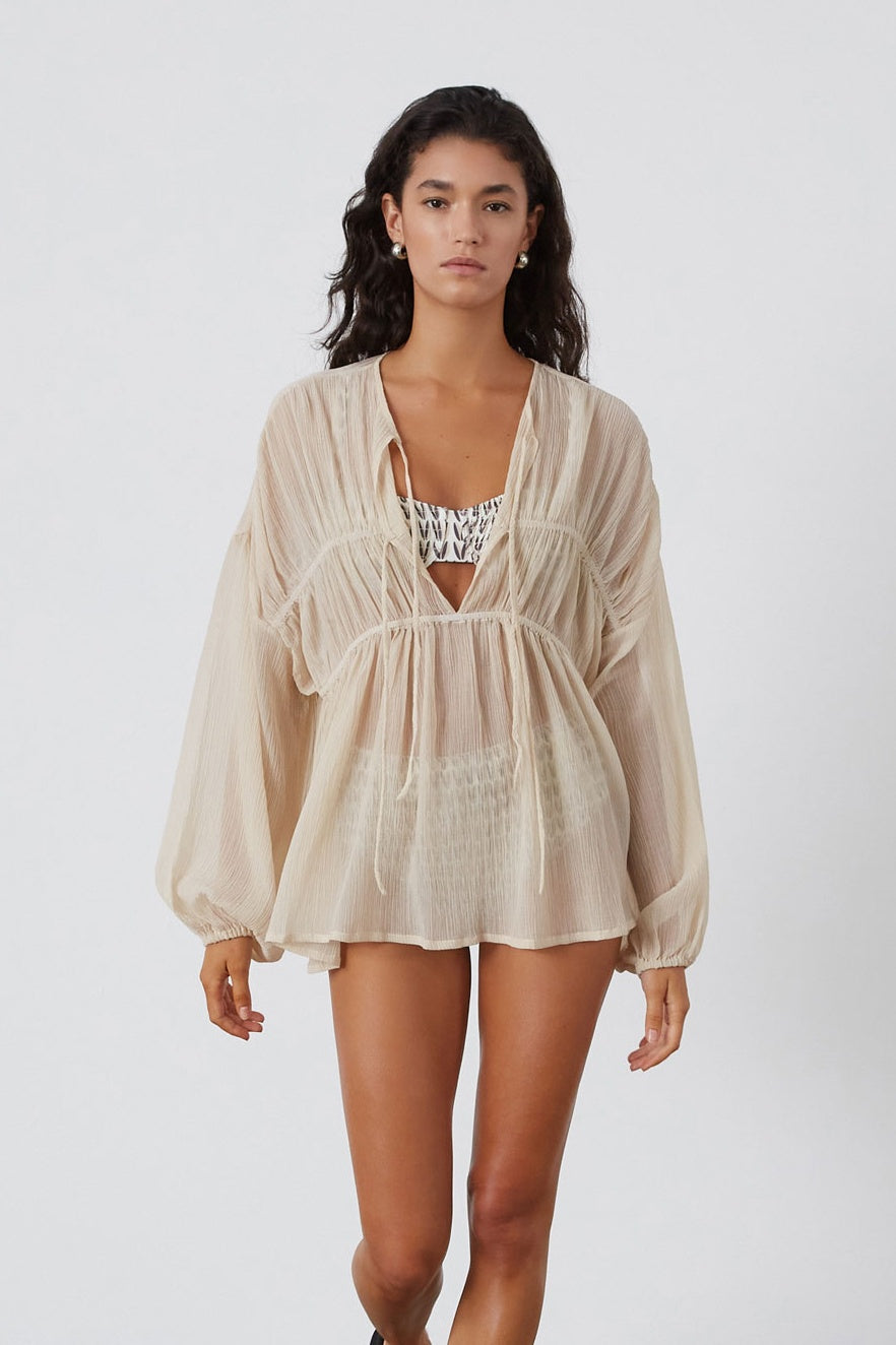 STONE SHEER TEXTURED COVER UP BLOUSE | FINAL SALE