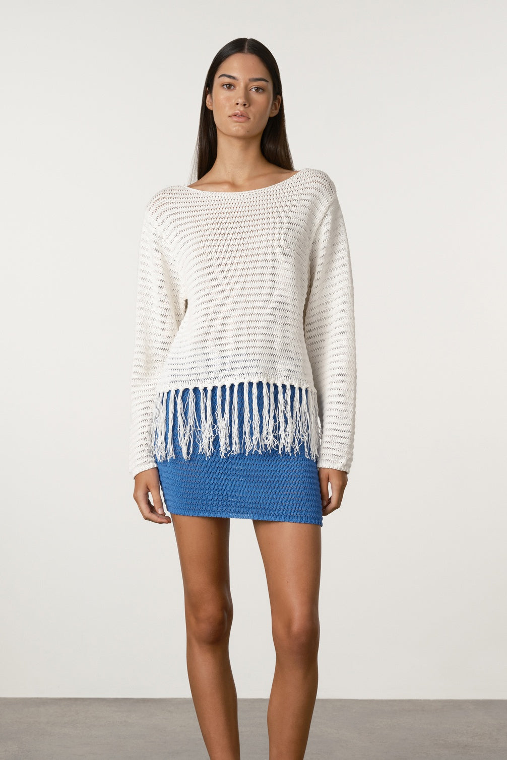 Crochet Tassel Knit Top - White