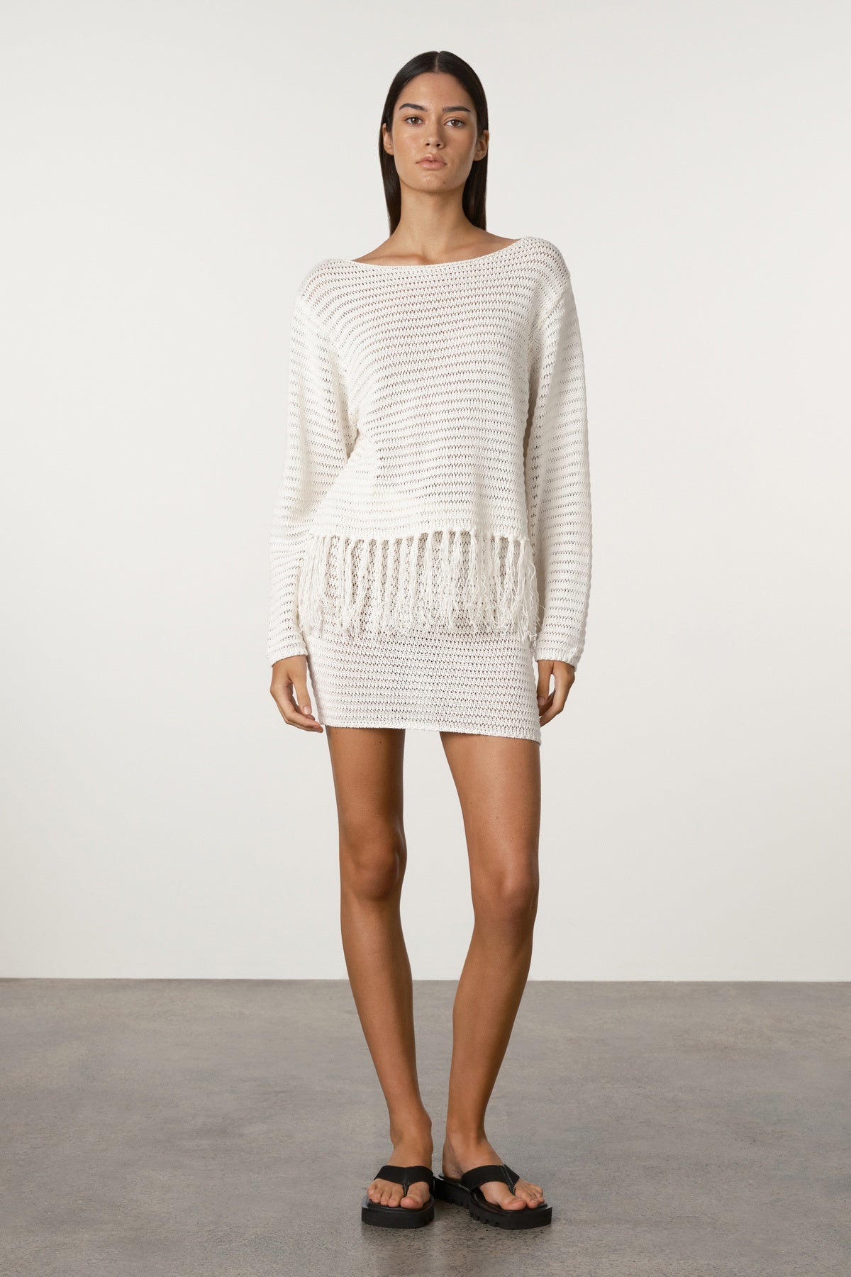 Crochet Tassel Knit Top - White