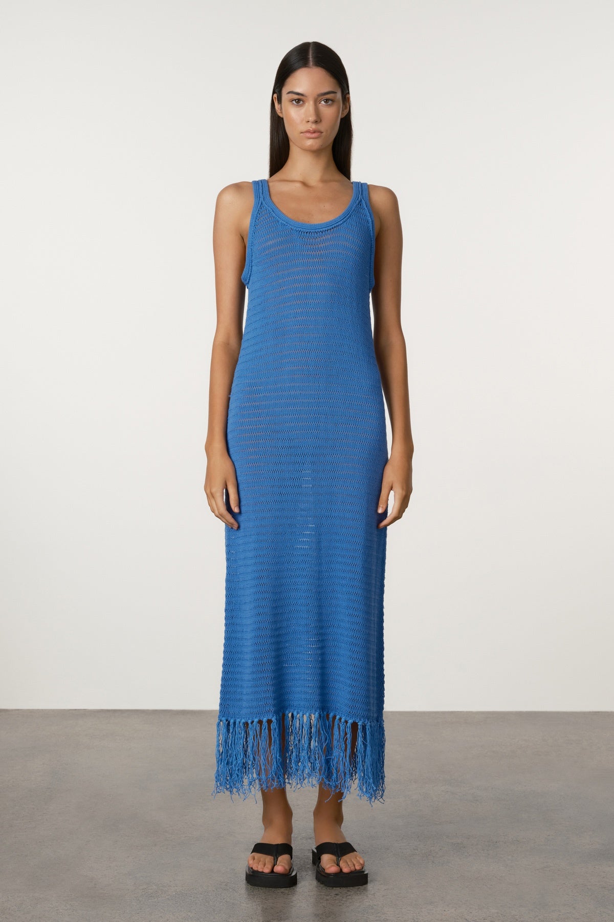 Crochet Tassel Knit Dress - Bright Blue