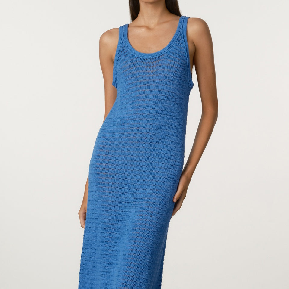 Crochet Tassel Knit Dress - Bright Blue