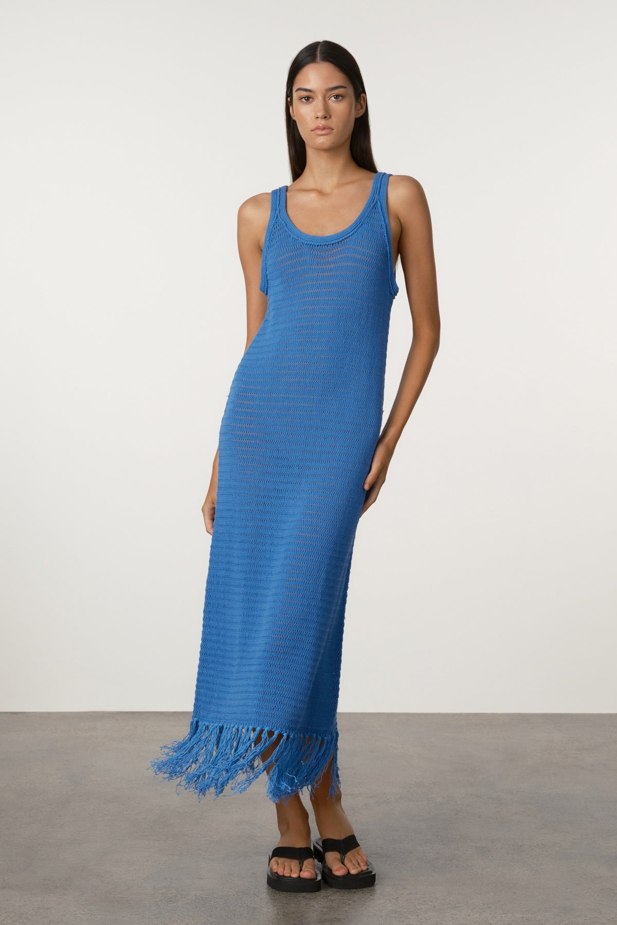 Crochet Tassel Knit Dress - Bright Blue