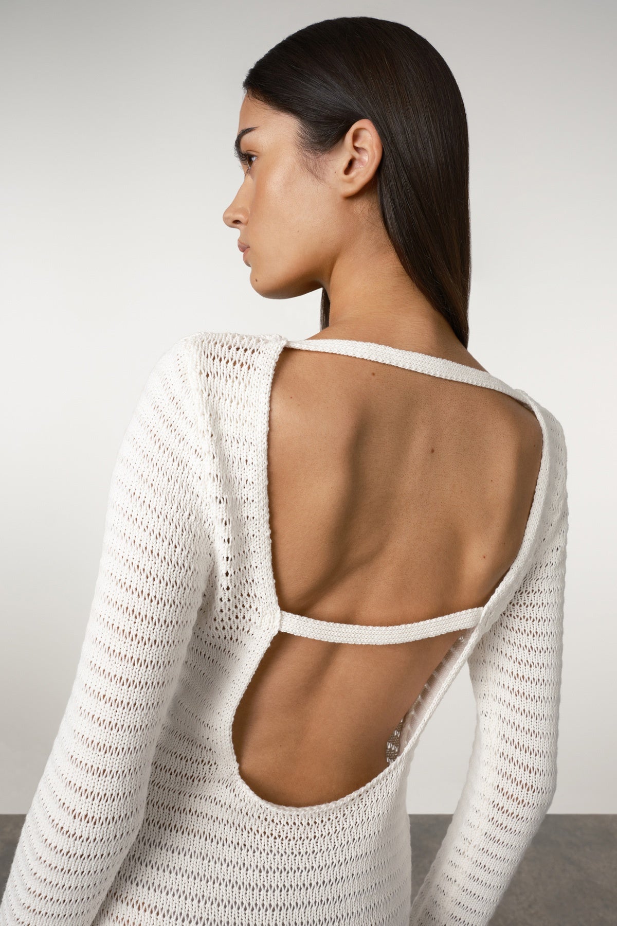 Crochet Lattice Knit Mini Dress - White