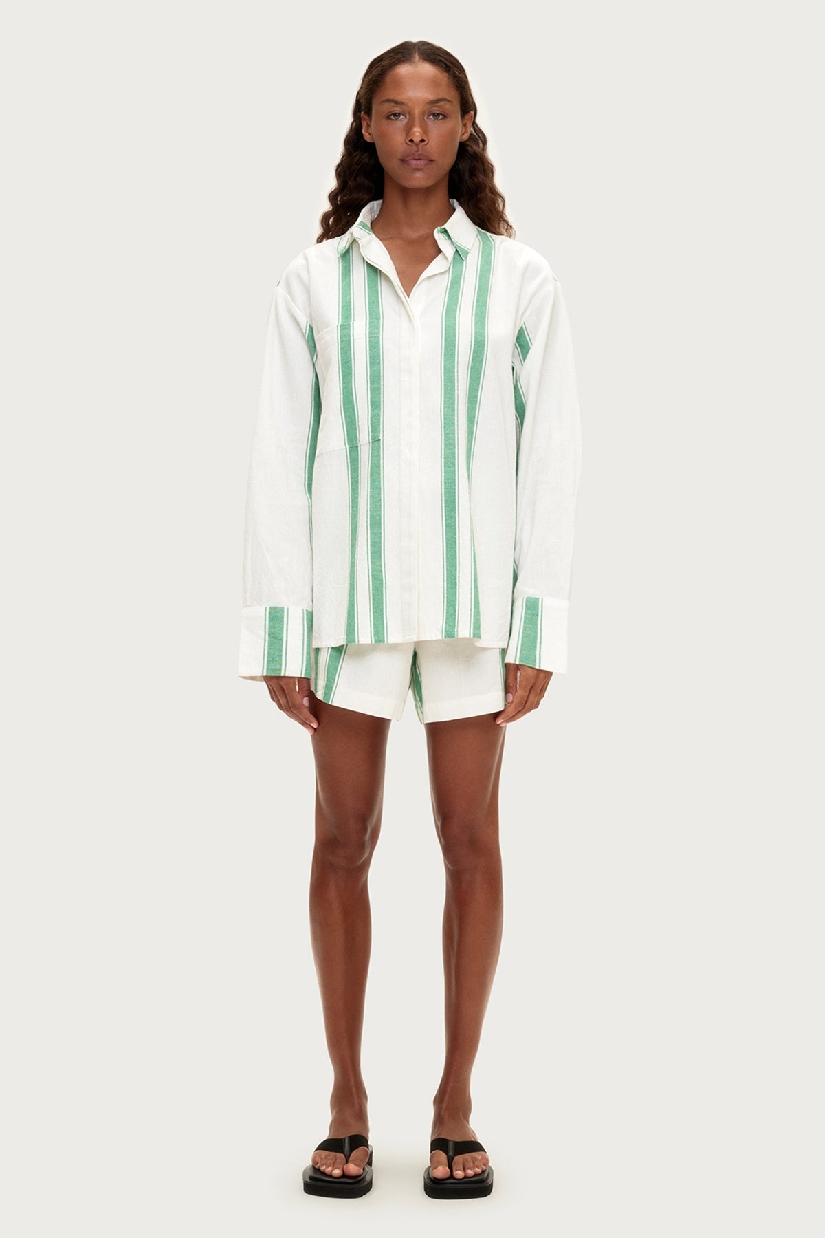 Cotton Linen Shirt - Green Stripe