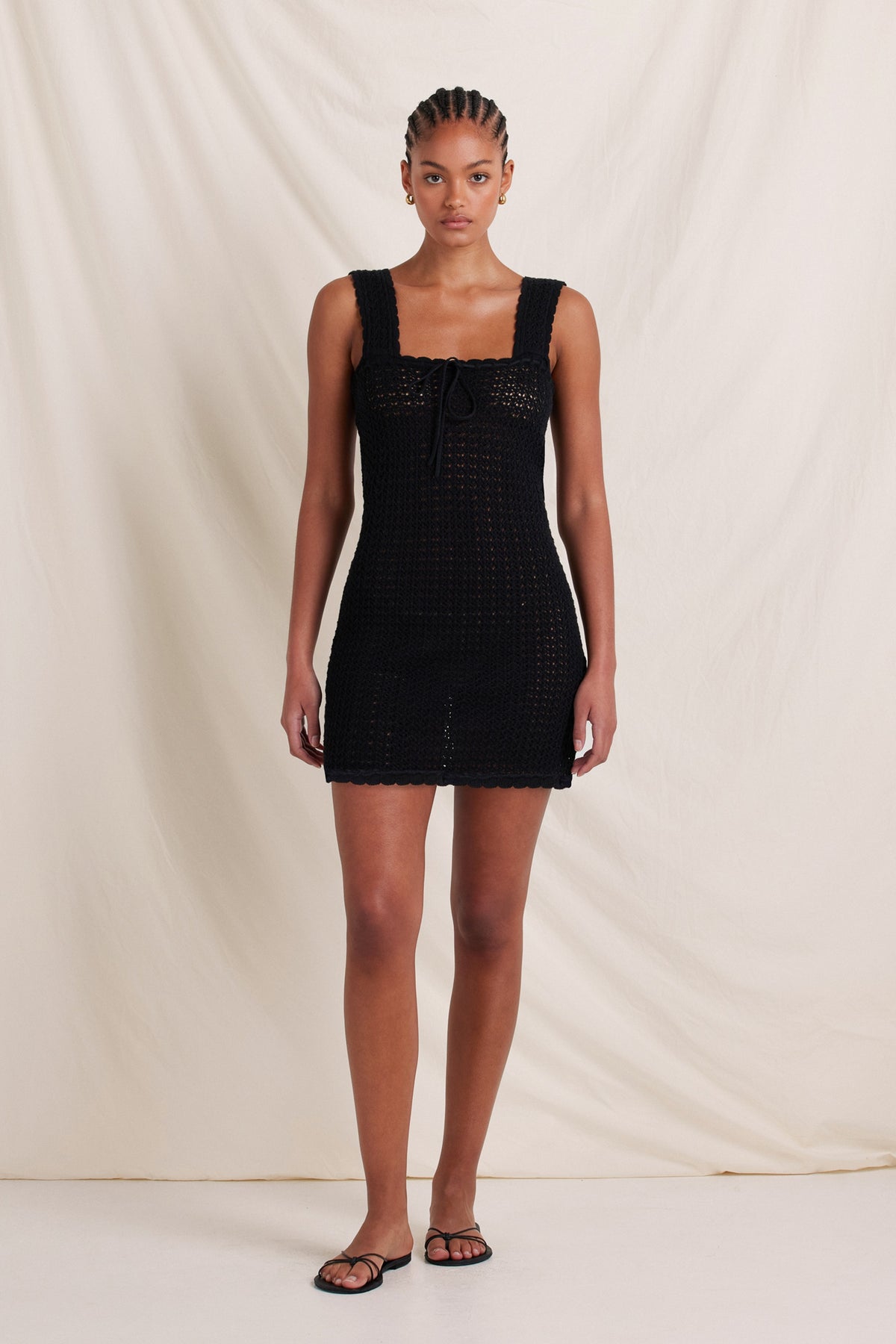 Pointelle Scalloped Strap Mini Dress