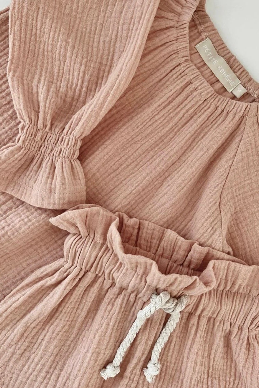 MUSLIN SET WITH RUFFLE CUFFS | CAPPUCCINO