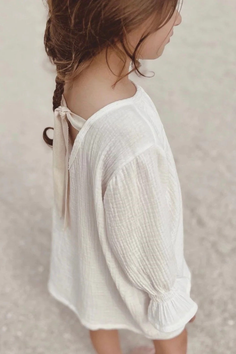 OPEN BACK MUSLIN DRESS | WHITE