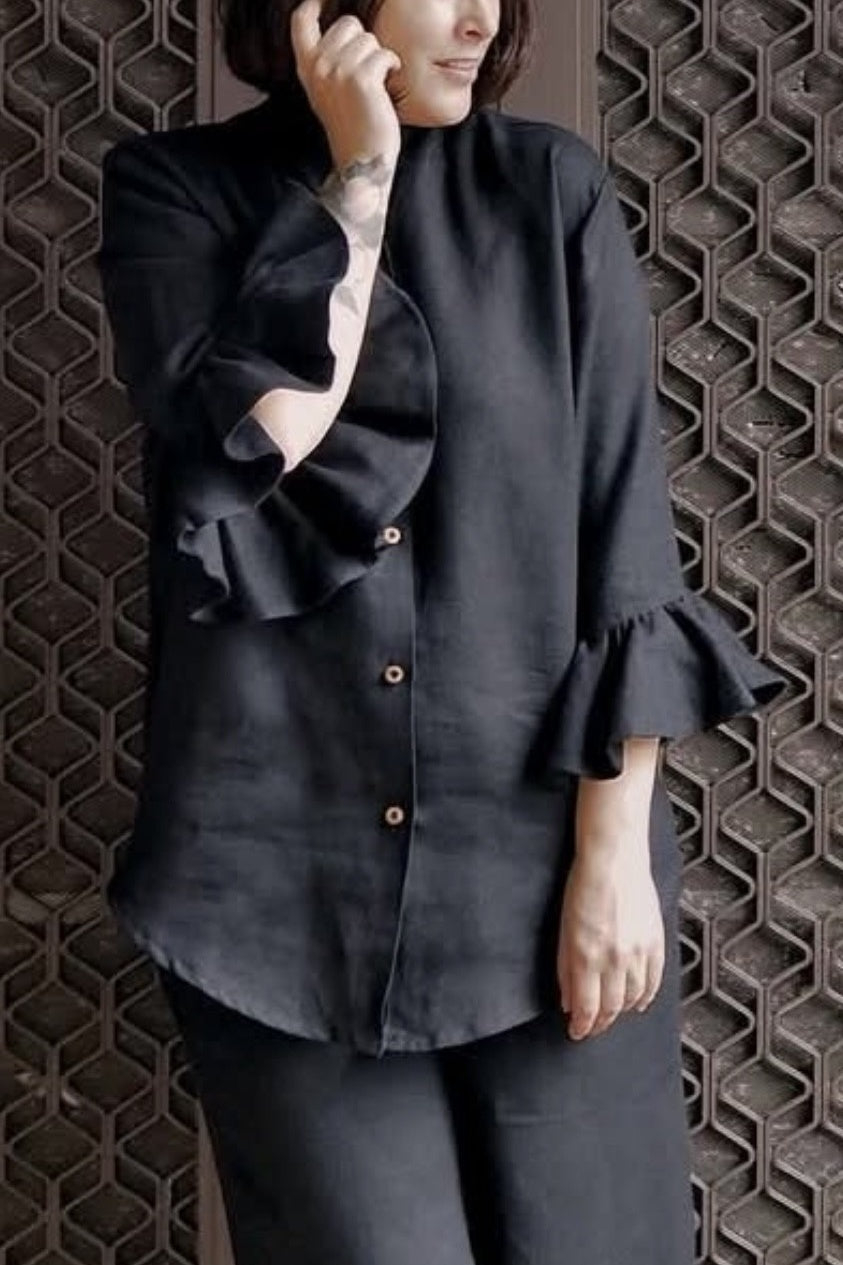 Marcia Frilled Shirt | Black - FINAL SALE