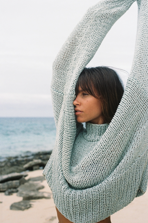 SEAGLASS LINEN COTTON BLEND HAND KNIT JUMPER - FINAL SALE