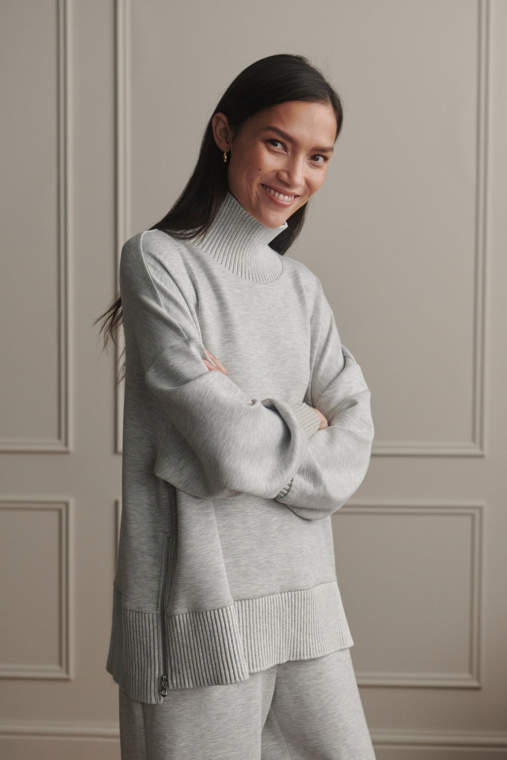 Barker High-Neck Sweat | Grey Marl