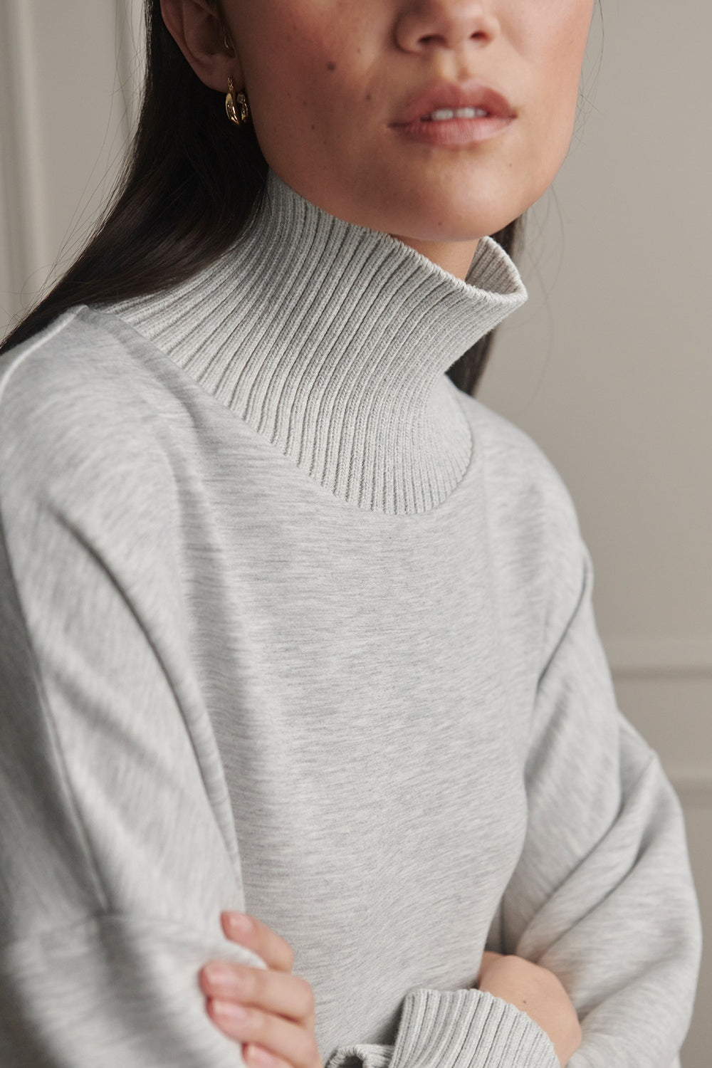 Barker High-Neck Sweat | Grey Marl