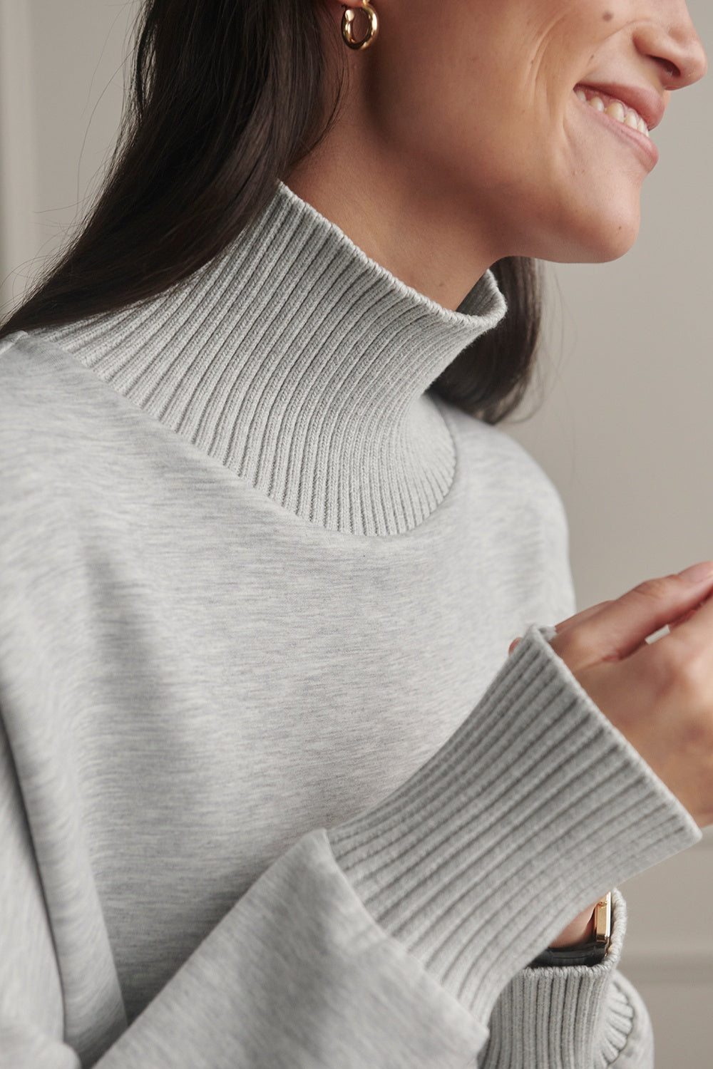 Barker High-Neck Sweat | Grey Marl