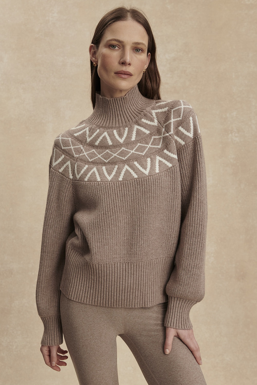 Marcie Fair Isle Yoke Knit | Light Taupe Marl