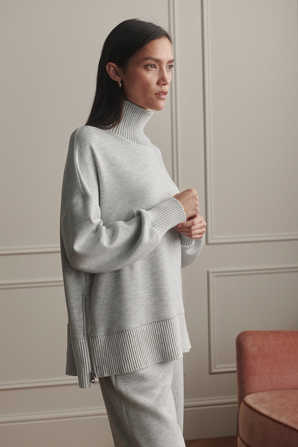 Barker High-Neck Sweat | Grey Marl