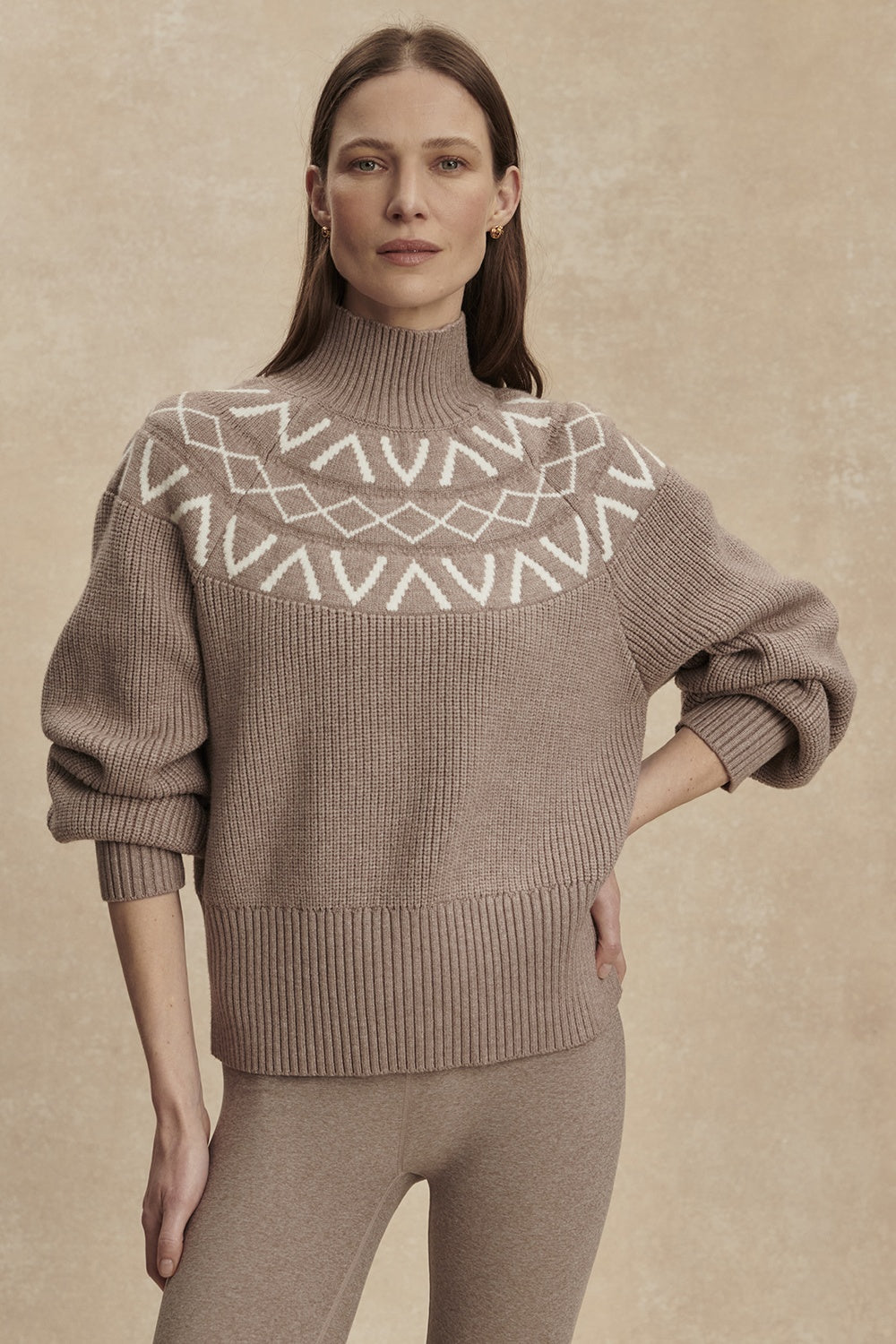 Marcie Fair Isle Yoke Knit | Light Taupe Marl