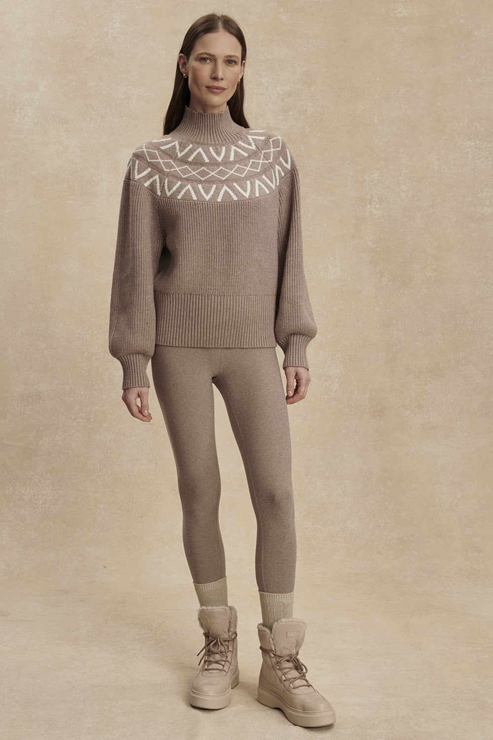 Marcie Fair Isle Yoke Knit | Light Taupe Marl