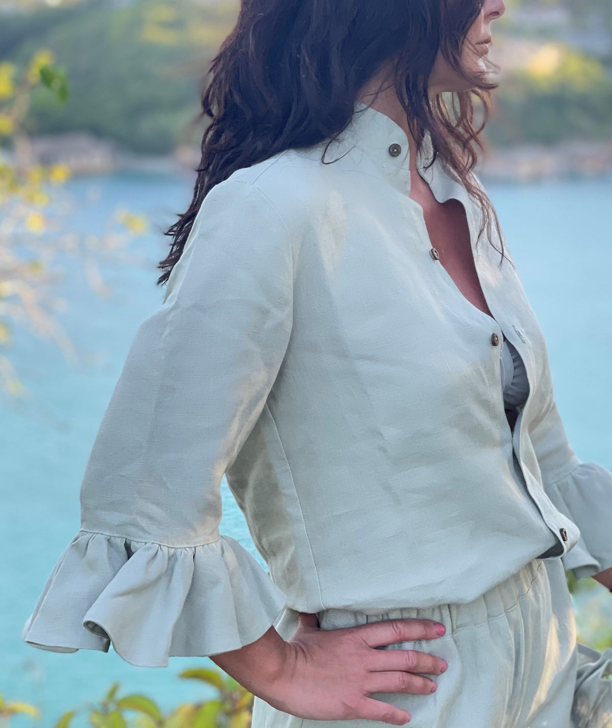 Marcia Frilled Shirt Aloe - FINAL SALE