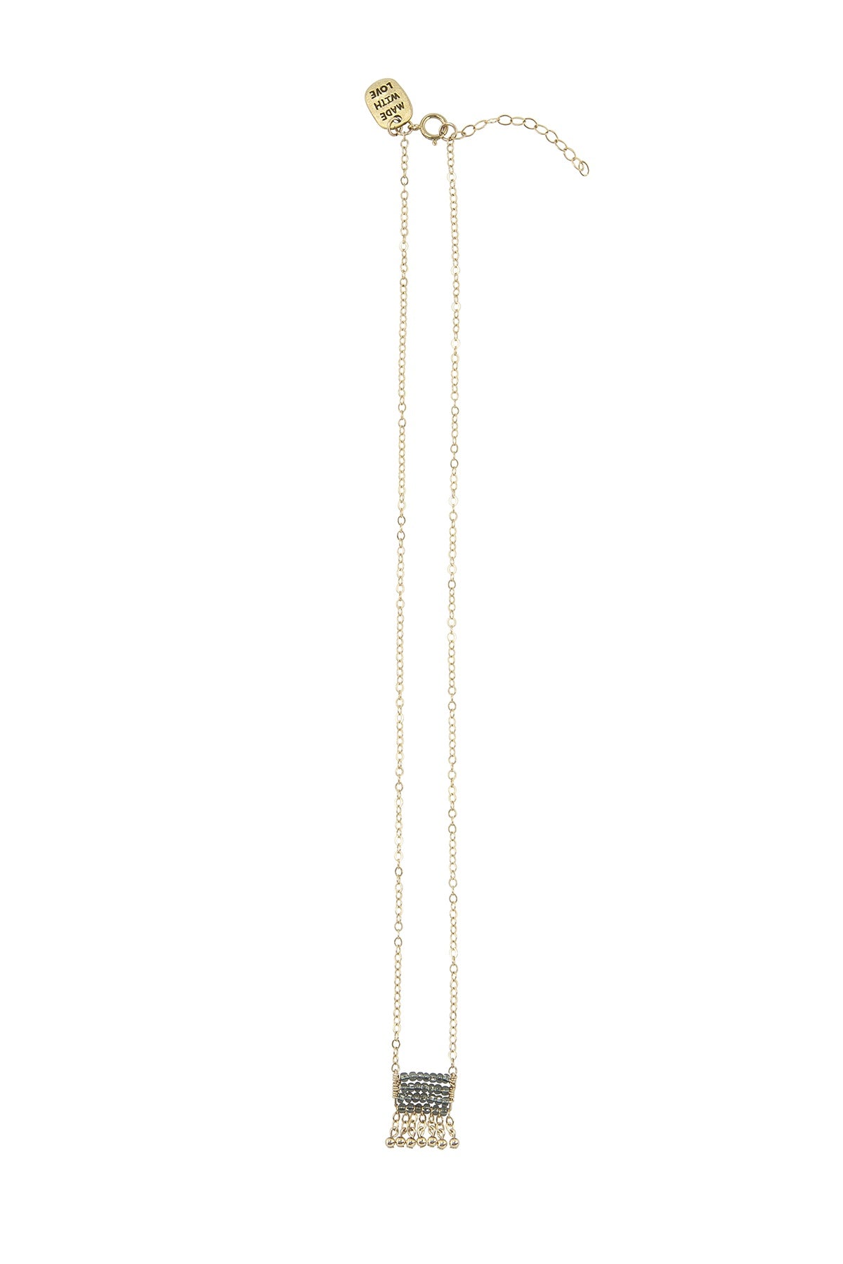 OLAKIRA NECKLACE WITH CHAIN TASSELS - SHINY GRAPHITE, GOLD