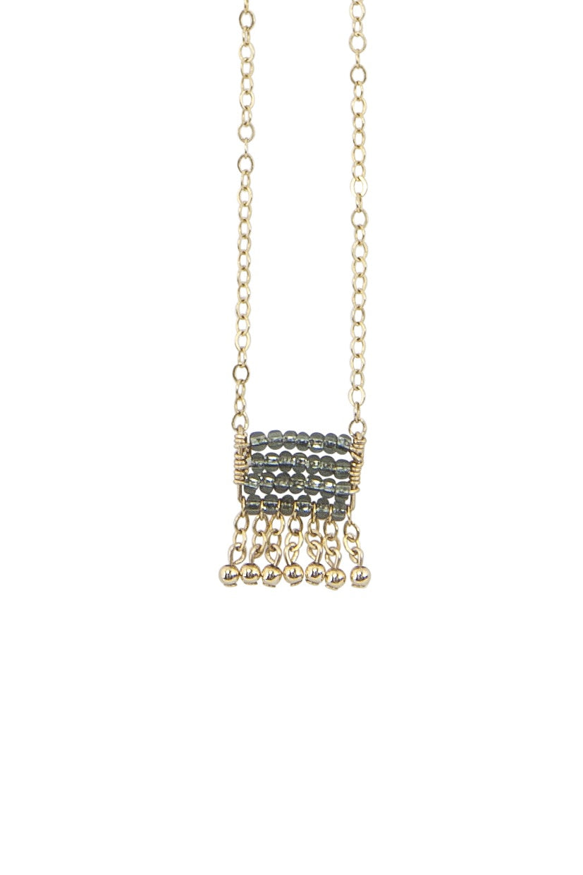 OLAKIRA NECKLACE WITH CHAIN TASSELS - SHINY GRAPHITE, GOLD