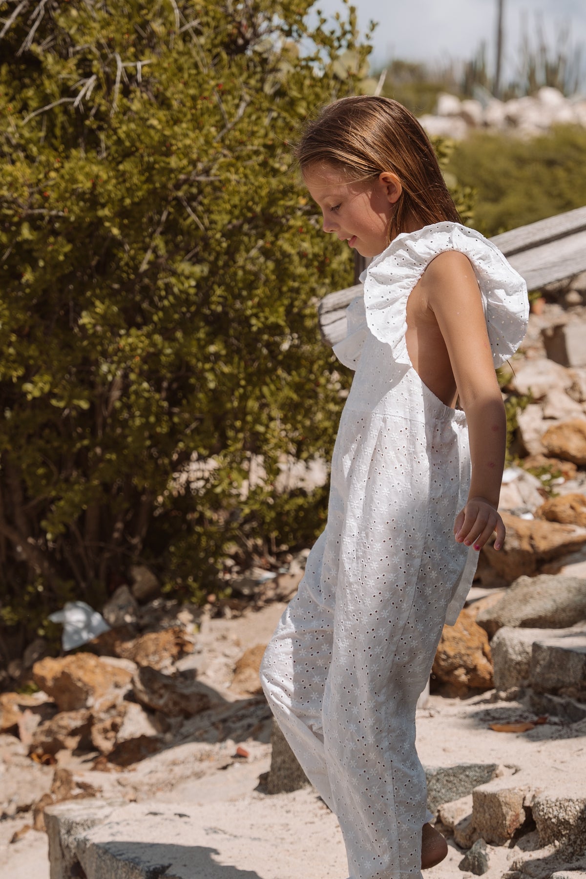 Broderie Anglaise Girls Florence Dungarees