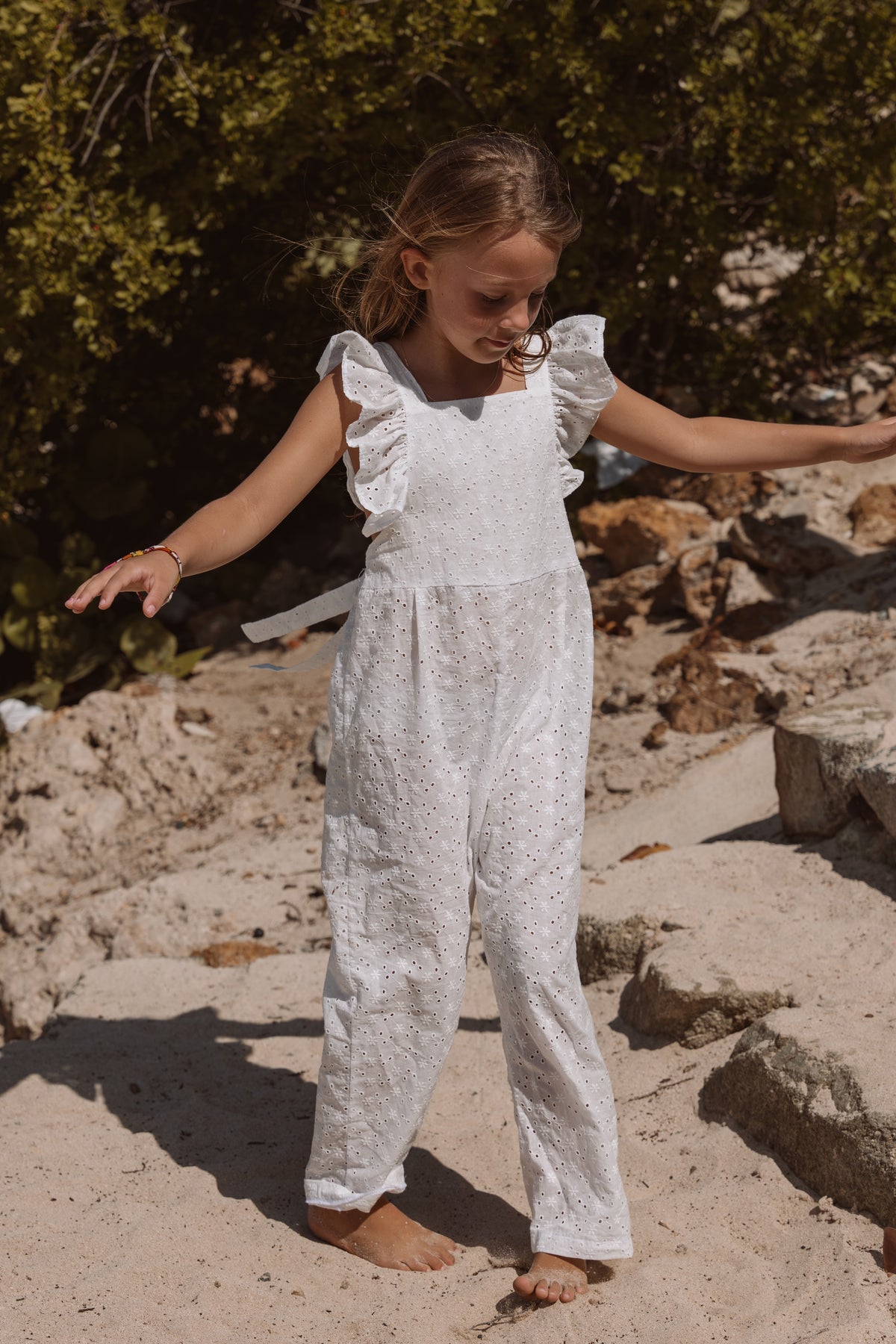 Broderie Anglaise Girls Florence Dungarees